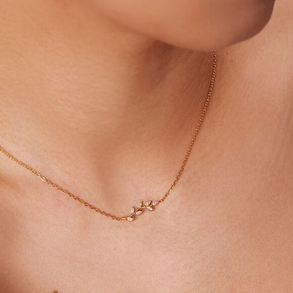 18K Gold Zircon Tree Branch Necklace - Picture 4 of 6